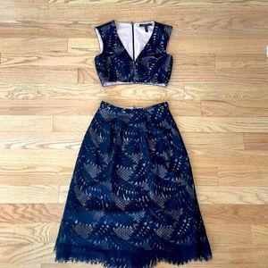 BCBG Maxazria high waisted 2 piece evening dress